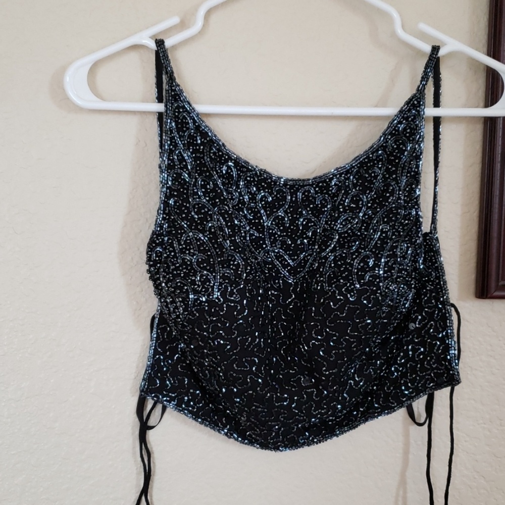 Andretta Donatello black beaded halter top